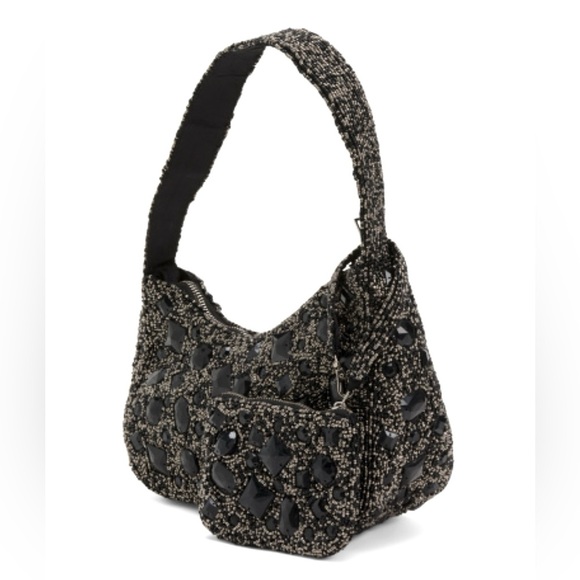 🖤🩶🖤 MADE IN INDIA BEAUTIFUL Black Beaded Shoulder Bag With Coin Purse🖤🩶🖤NWT - Picture 3 of 17
